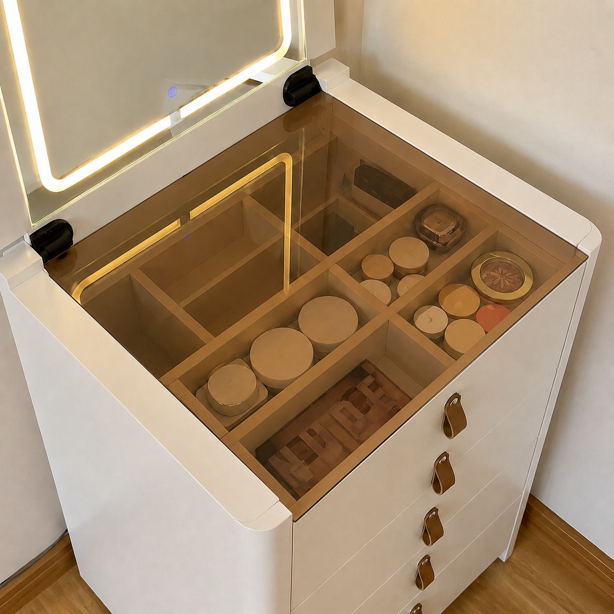 Modern LED Vanity Dressing Table with Mirror & 3-Drawer Storage Stool | Compact Makeup Desk for Bedroom