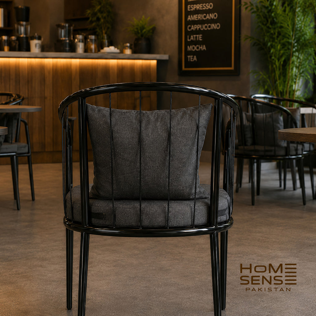 Nordic Metal Barrel Lounge Chair with Cushioned Seat and Backrest