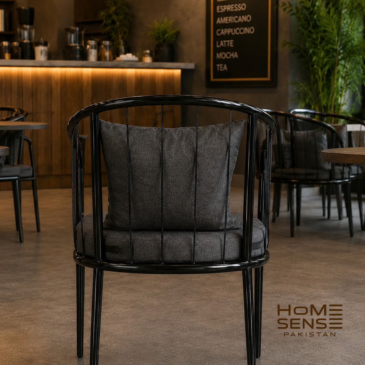 Nordic Metal Barrel Lounge Chair with Cushioned Seat and Backrest