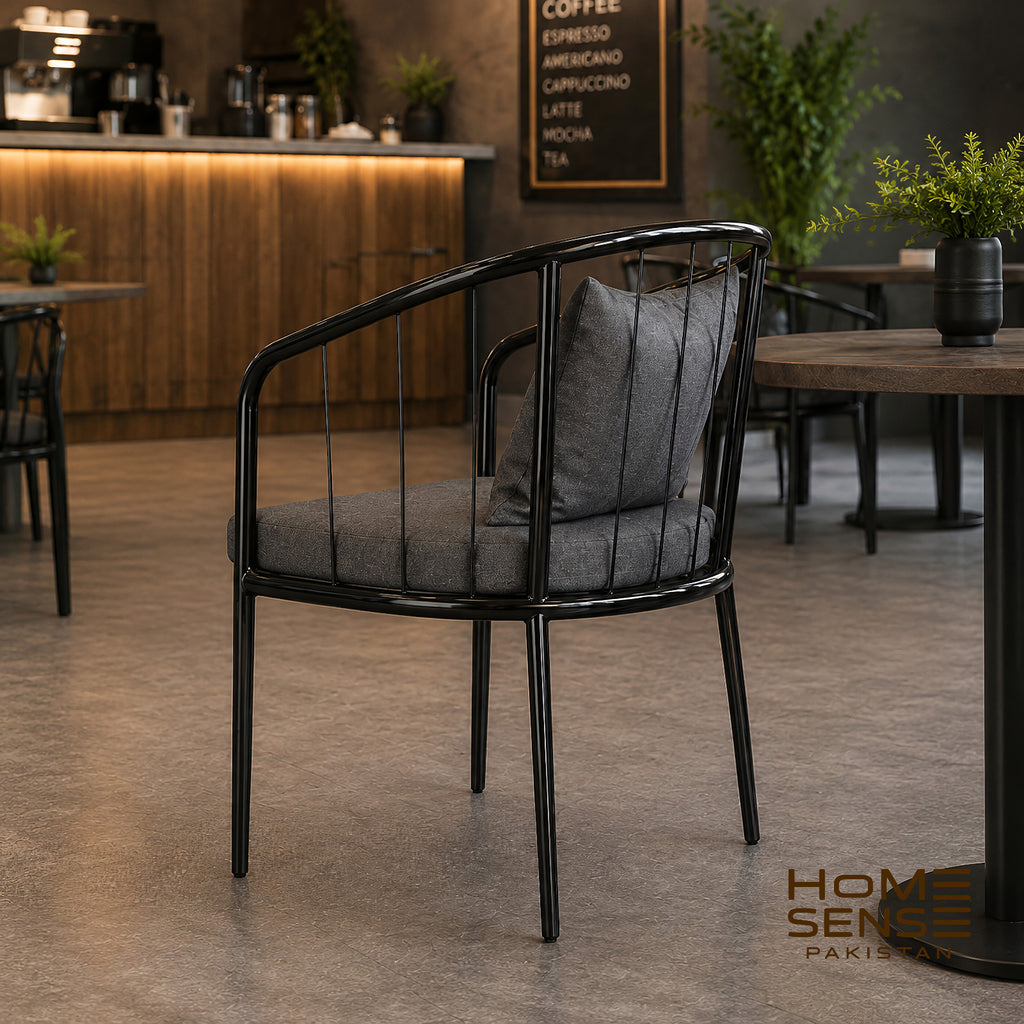 Nordic Metal Barrel Lounge Chair with Cushioned Seat and Backrest