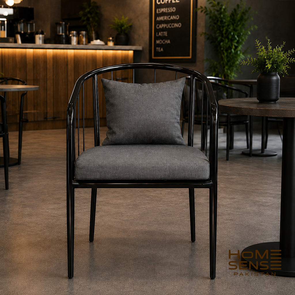 Nordic Metal Barrel Lounge Chair with Cushioned Seat and Backrest