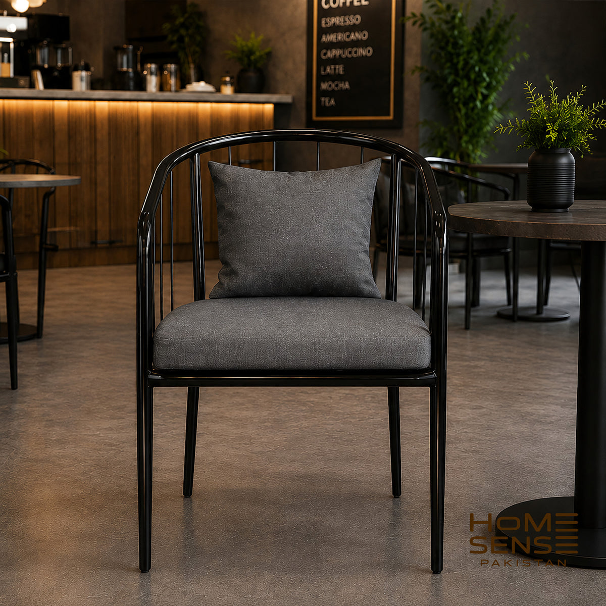 Nordic Metal Barrel Lounge Chair with Cushioned Seat and Backrest