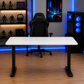 Modern Fixed-Height T-Leg Computer & Office Desk | White Top with Black Metal Frame